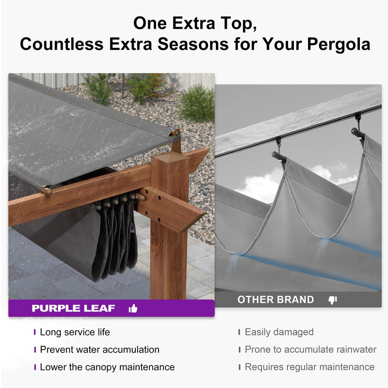 PURPLE LEAF 10' x 10' Outdoor Retractable Pergola with Sun Shade Canopy Patio Metal Shelter for Garden Porch Pavilion Natural Wood Grain Frame Aluminum Gazebo Modern Backyard Grill Pergola Gray