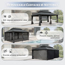 SHPAI 14’ x 24’ Outdoor Hardtop Gazebo with Gutters, Permanent Metal Hard Top Gazebo, Double Roof Galvanized Heavy Duty with Curtains and Netting for Backyard, Patio, Deck, Hot Tub, Grey