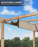 GarveeLife 10x13 Ft Outdoor Pergola with Retractable Canopy Upgraded Outdoor Aluminium Pergola, Faux Wood Grain Metal Patio Gazebo for Modern Backyard Deck for Porch, Awning, Grape Trellis, Khaki