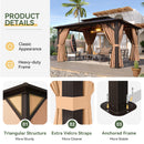 Aoxun 12'x10' Hardtop Gazebo, Aluminum Frame Permanent Pavilion with Curtains and Netting, Outdoor Polycarbonate Double Roof Canopy, Designed for Garden, Lawns, Patio, Brown
