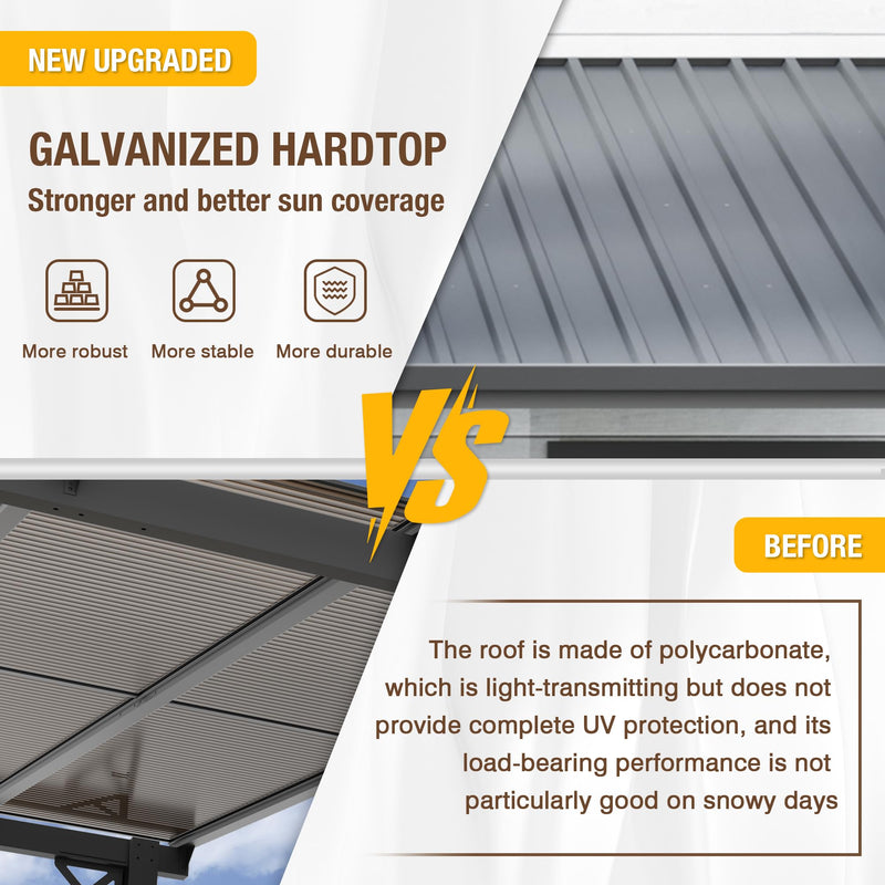 EBE 20' x 12' Hardtop Gazebo, Large Wall Mounted Gazebos Pergola on Clearance, Lean to Gazebo with Galvanized Steel Roof, Heavy Duty Metal Awning for Patio, Porch, Deck