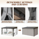 Raysfung 10 x13FT Outdoor Wall-Mounted Hardtop Gazebo, Aluminum Frame Lean to Gazebo with Polycarbonate Roof and Curtains for Patio, Garden, Deck