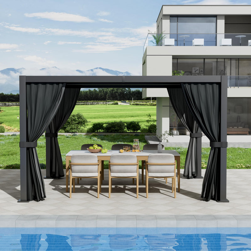 10'×13' Outdoor Louvered Pergola, Aluminum Outdoor Louvered Pergola Patio with Adjustable Roof for Outdoor Deck, Backyard, Garden (10x13FT with Curtain)