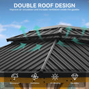 YITAHOME 13x15ft Wood Gazebo Outdoor Wooden Frame Double Roof Hardtop Galvanized Steel Top Canopy w/Curtain and Netting, Patio Heavy Duty Gazebo for Deck, Backyard, Golden