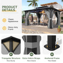 Aoxun 12'x14' Hardtop Gazebo, Aluminum Frame Permanent Pavilion with Curtains and Netting, Outdoor Polycarbonate Double Roof Canopy, Designed for Garden, Lawns, Patio, Gray