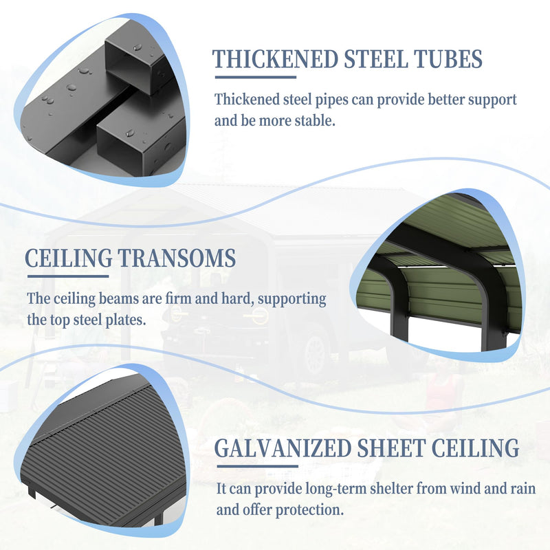 12x20 FT Metal Carport, Heavy Duty Car Port Canopy with Galvanized Steel Roof & Frame, Large Metal Carport Kit, Outdoor Car Garage, Steel Car Shelter for Car, Boat, Truck, Dark Gray