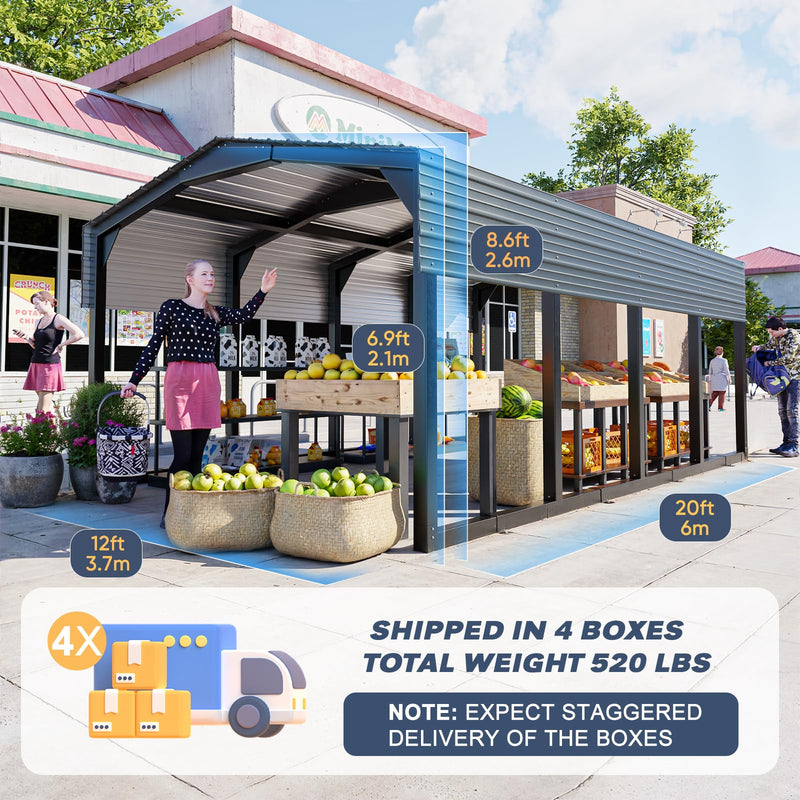 Metal Carport 12x20ft Heavy-Duty | Military-Grade Reinforced Garage Kits with Steel Roof & Hurricane | 550lbs/Sq.Ft Snow/RV/Camper/Truck/Tractor Shelter