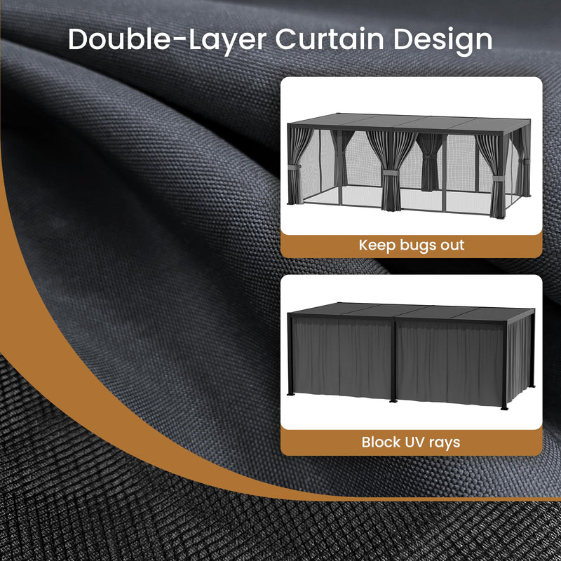 SUNBURY 10'X 20' Louvered Pergola, Aluminum Outdoor Pergola with 4 Adjustable Roof, All-Weather Use, Netting & Privacy Curtains, Waterproof Patio Shade Cover for Patio, Backyard, Lawn, Garden, Black