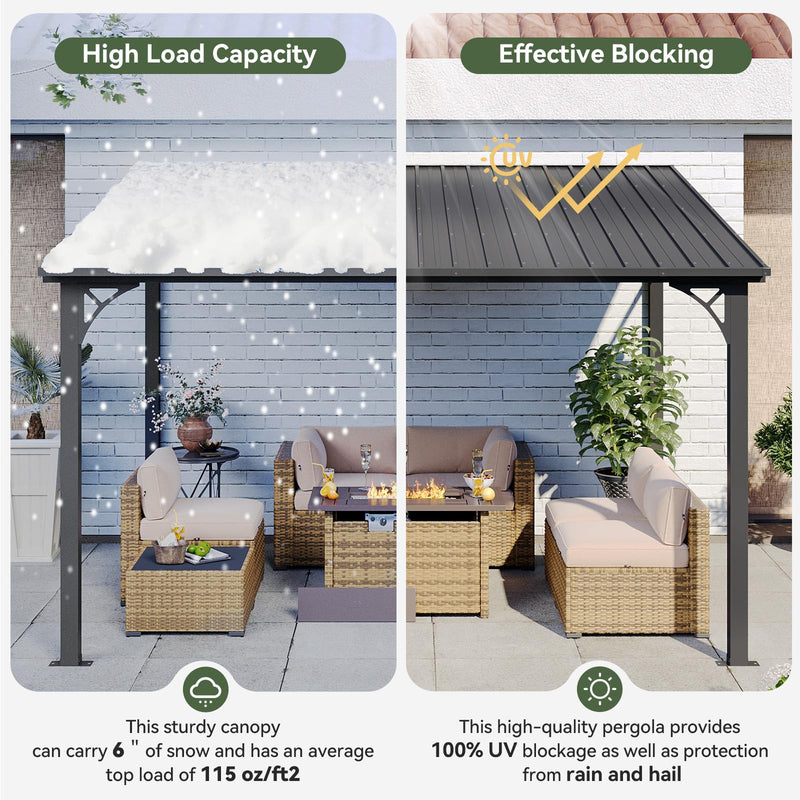 Aoxun 10' x 14' Lean to Gazebo, Upgraded Hardtop Outdoor Pergola with Sloping Galvanized Steel Roof, Large Wall-Mounted Heavy Duty Awnings for Patio, Backyard, Deck, Porch (Black)