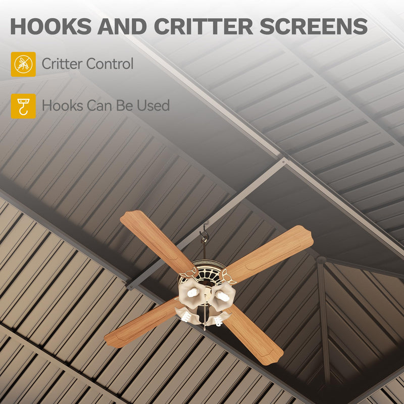 DWVO 12x16ft Gazebo Double Roof Hardtop with Nettings and Curtains, Heavy Duty Galvanized Steel Outdoor Vertical Stripes Roof for Patio, Backyard, Deck, Lawns, Grey