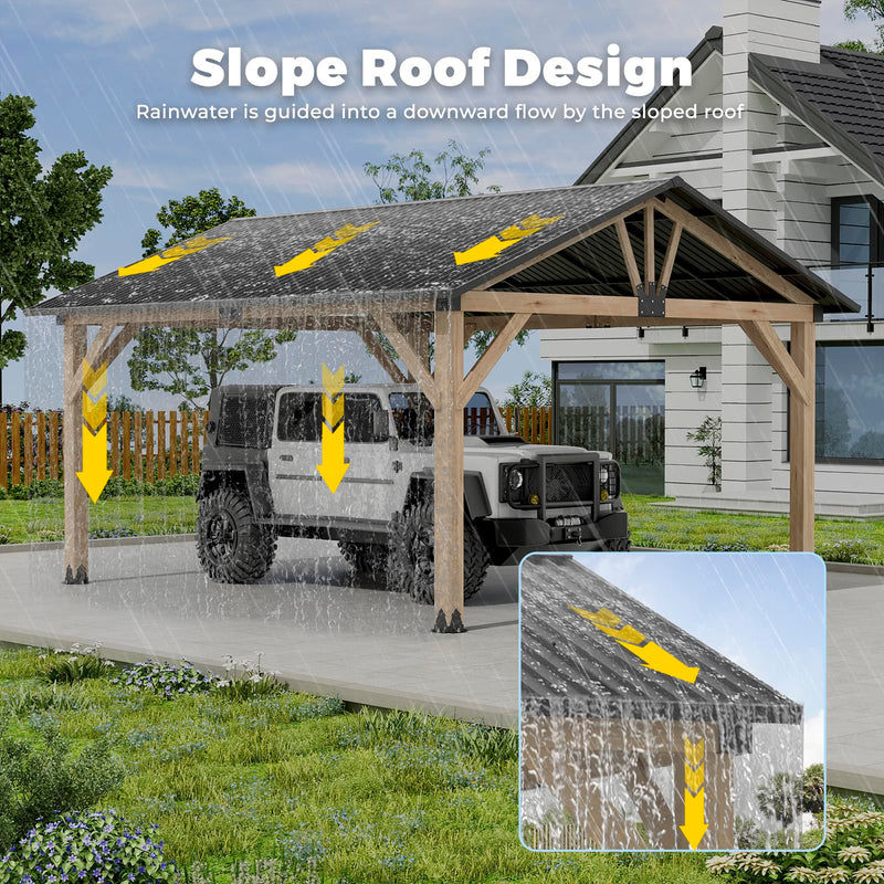 LVUYOYO 13' x 15' Wood Gazebo, Outdoor Hardtop Gazebo, Galvanized Steel Gable Roof Pergola, Outdoor Pavilion for Patio, Backyard, Garden, Deck