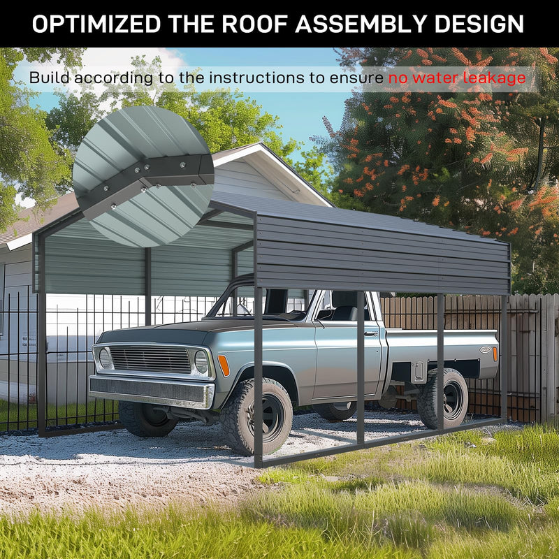 Outvita Heavy Duty Metal Carport, 10x15FT, Gray, Vehicle Protection, Outdoor Gatherings
