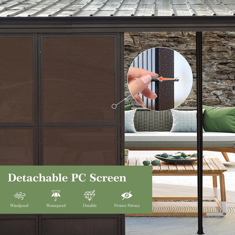 Domi 12x20FT Sunroom,Wall Mounted Gazebo Solarium with Front Door, Both Side Entrance, Galvanized Steel Sloping Roof, Moveable PC Screen, Outdoor Permanent Sun Room Lean to Gazebo for Deck Patio