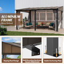 Raysfung 12x14FT Outdoor Wall-Mounted Hardtop Gazebo, Aluminum Frame Lean to Gazebo with Polycarbonate Roof and Curtains for Patio, Garden, Deck