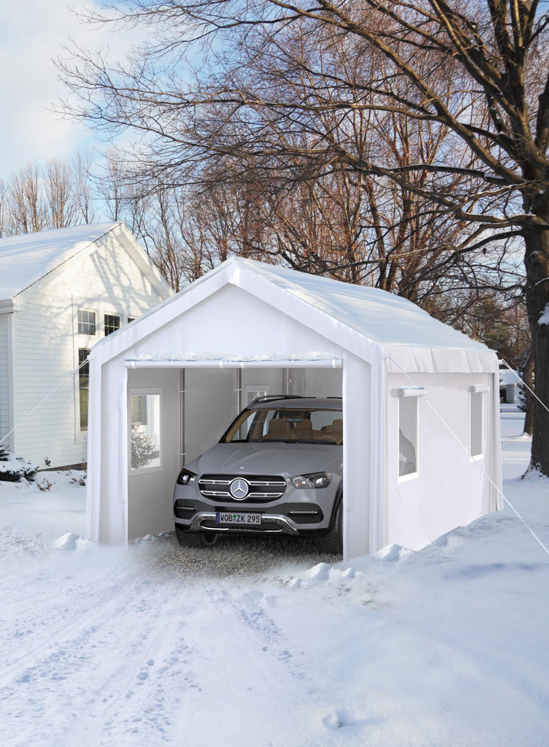 Hipicute 12' x 20' x 11' Heavy-Duty Portable Garage with Canopy Roof, Front and Back Doors, Roll-Up Windows, Portable Carport Reinforced Structure for Cars, Trucks, Boats, and Parties - White