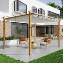 10x13 Ft Outdoor Retractable Pergola with Sun Shade Canopy, Heavy-Duty Aluminum Canopy Pergola Kits for Backyard, Faux Wood Grain Metal Patio Gazebo for Garden, Porch Beach, Grape Trellis - Beige
