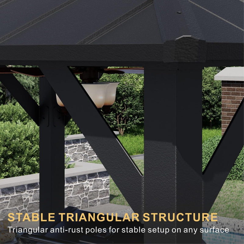 SOLUMIA 8'x6' Grill Gazebo,Outdoor Hardtop Gazebo with Galvanized Steel Double Roof BBQ Grill Canopy with Aluminum Frame, 2 Side Shelves for Patio, Backyard, Deck,Lawn