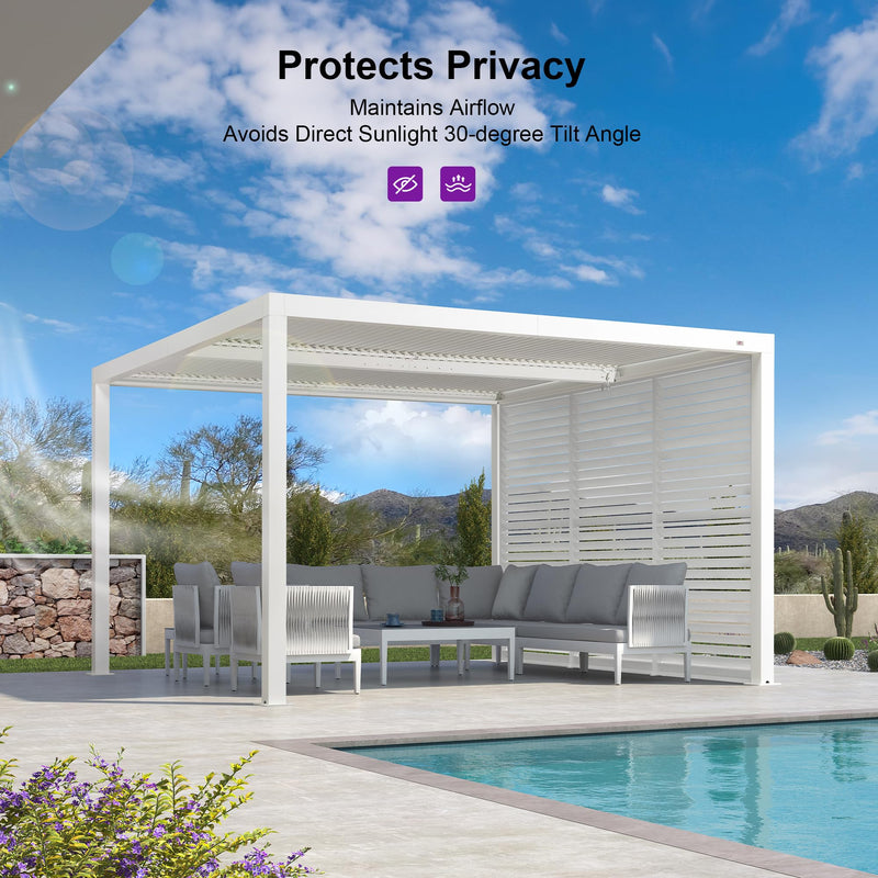 PURPLE LEAF Outdoor Louvered Pergola Accessory Aluminum Shutter Wall Divider Side Shade Privacy Screen Three Panels a Complete 12' Side Fixed Louvered Wall, Pergola Not Included