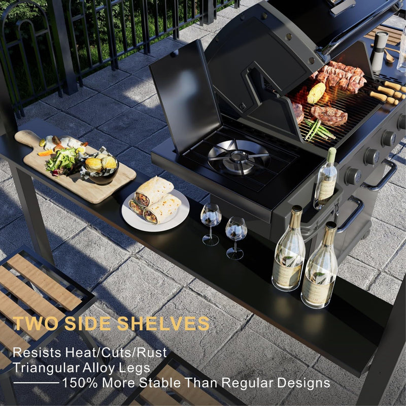 SOLUMIA 8'x6' Grill Gazebo,Outdoor Hardtop Gazebo with Galvanized Steel Double Roof BBQ Grill Canopy with Aluminum Frame, 2 Side Shelves for Patio, Backyard, Deck,Lawn