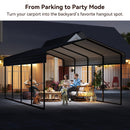 12x20 FT Heavy Duty Metal Carport Canopy with Galvanized Steel Roof, Multi-Use Shelter Outdoor Garage for Car, Boat, Party,Gray