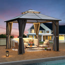 Howsvn 10'x10' Hardtop Gazebo, Upgrade Outdoor Polycarbonate Gazebos with Netting and Curtains, Heavy Duty Metal Pavilion for Patio, Backyard, Deck and Lawn