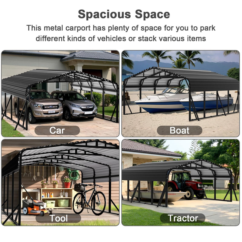 20x20FT Heavy Duty Metal Carport - Reinforced Galvanized Carport Canopy for All-Weather Shelter, Enhanced Wind Resistance for Boats, Cars, Trucks, and Tractors