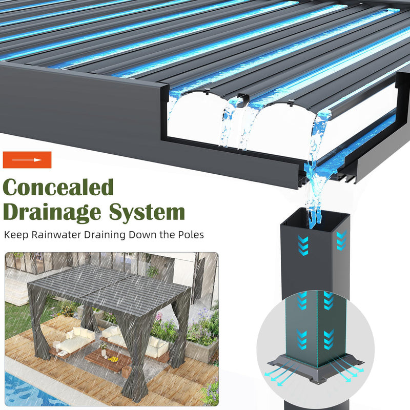 VIWAT Aluminum 10x12 FT Louvered Pergola, Outdoor Pergola with Adjustable Louvered Roof Outdoor Patio Shade Cover, Waterproof & Rustproof Aluminum Gazebo for Backyard and Garden, Gray