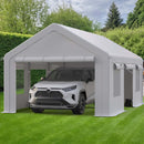GarveeLife Heavy Duty Carport, Portable Garage with 4 Doors & 4 Window, Upgraded Carport with Reinforced Steel Poles, Uv Resistant All-Season Waterproof Tarp, for Car, Truck, Boat
