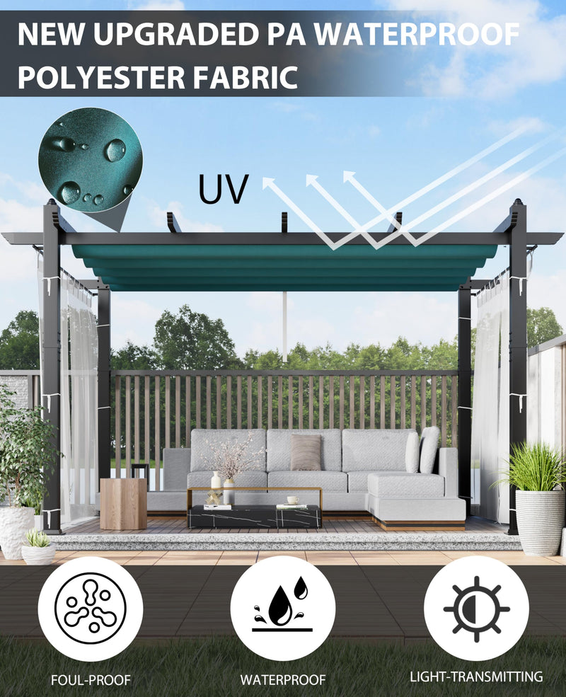 Garvee 10x13 Ft Outdoor Retractable Pergola with Canopy and Side Mesh Screen, Upgraded Gray Post Aluminum Pergola, Modern Pavilion for Backyard, Patio, Porch, Grape Trellis, Blue + White