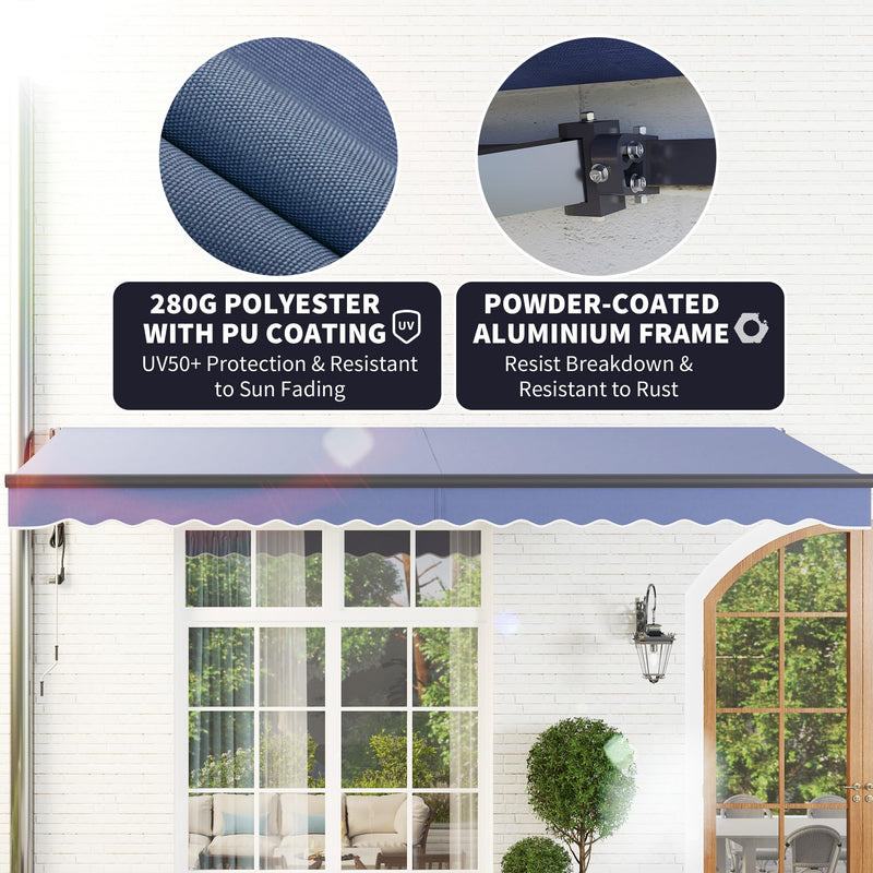 Outsunny 15' x 10' Electric Retractable Awning, Aluminum Frame Motorized Patio Awning with Remote Controller, UV30+ Protection Sun Shade Canopy for Door Window Garden Deck, Dark Blue