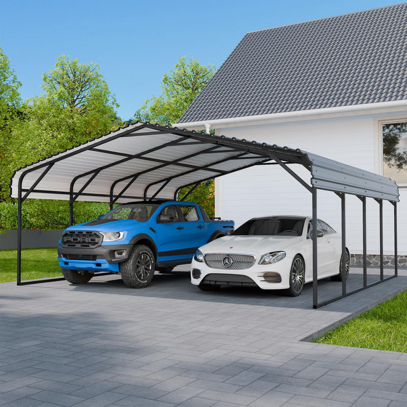 EBE 20' x 20' Metal Carport, Outdoor Heavy Duty Carport with Galvanized Steel Roof and Enhanced Metal Frame Structure, Garage Car Shelter Shade for SUV Trucks and Boats