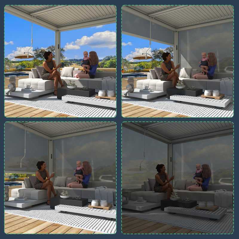 MELLCOM Motorized Louvered Pergola 10x13, Solar and Electric Powered with LED and 4 Side Screens, Aluminum Adjustable Louvered Roof for Outdoor Shelter, Weatherproof, White