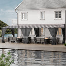 ASJMR 10x28FT Wall Mounted Gazebo Hardtop,Outdoor Wall-Mounted Patio Pergola Metal Frame Double Curtains Gazebo with Sloping Sun Panel Roof for Patio,Garden,Lawn,Pool,Backyard Deck, Sand