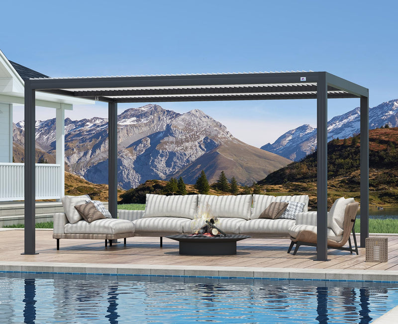 PURPLE LEAF 11' x 15' Adjustable Louvered Pergola with Drainage System Aluminum Outdoor Pergola with White Sun Shade Roof Hardtop Gazebo Metal Patio for Deck Backyard Garden