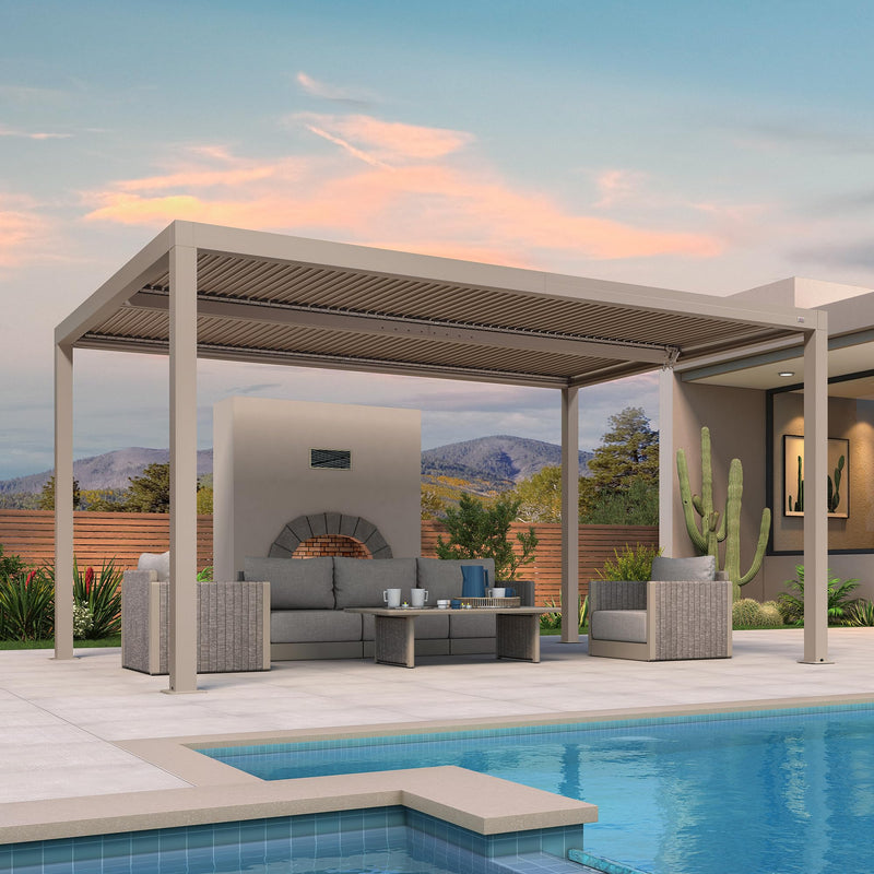 PURPLE LEAF Louvered Pergola 10' × 15', Aluminum Outdoor Hardtop Pergola with Adjustable Retractable Louvre Roof for Deck, Garden Backyard