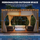 UPHYB Louvered Pergola 12x12ft, Adjustable Aluminum Pergola with Waterproof Curtains and Nets, Sun & Rain Shade for Patio, Modern DIY Outdoor Living Upgrade, Woodgrain