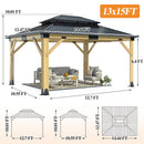 13’x15’ Outdoor Wooden Gazebo - Patio Galvanized Steel Gazebos with Double Vented Roof, Heavy-Duty Cedar Wood Gazebo for Garden, Lawn, Poolside, Backyard Deck