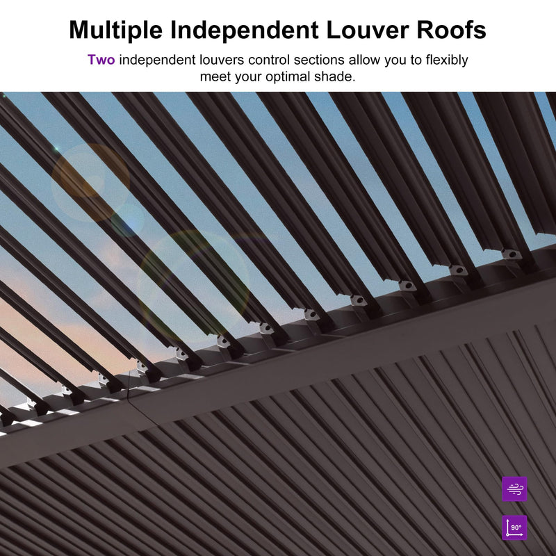 PURPLE LEAF 10' x 12' Louvered Pergola Outdoor Adjustable Louvre Shade Modern Patio Aluminum Pergola with Retractable Roof for Deck Backyard Garden Hardtop Gazebo