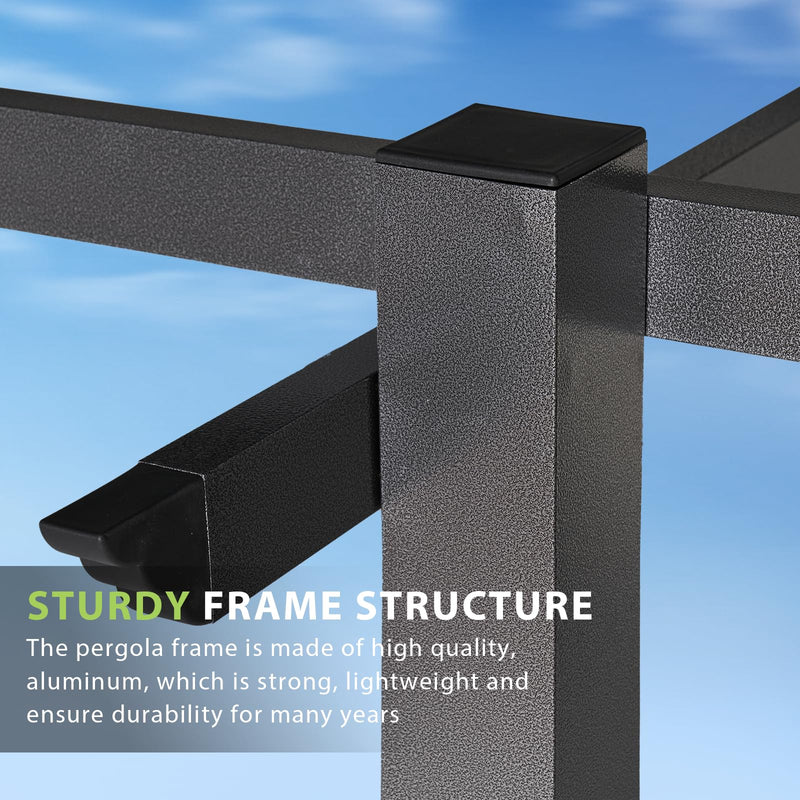 Aoxun 10'x10' Outdoor Pergola, Retractable Adjustable Roof, Aluminum Sun Shade Canopy, Modern Metal Patio Brown Shade Cover for Garden, Backyard and Deck