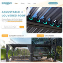 EROMMY Louvered Pergola 12' x 24' Outdoor Hard Top Pergola with Aluminum Frame and Adjustable Metal Rainproof Roof for Garden & Patio, Curtains and Netting Included, Gray-Black