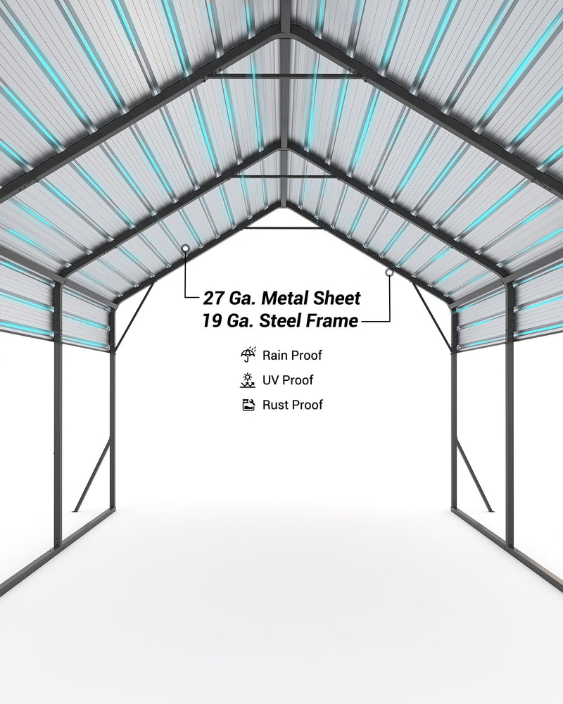 13 X 16 FT Metal Carport, Heavy Duty Carport Reinforced Frame and Steel Roof, All-Weather Shelter for Pickups, Boats, Cars, and Tractors