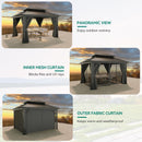 YITAHOME 12x14ft Hardtop Gazebo, Heavy Duty Double Roof Galvanized Steel Outdoor with Nettings and Curtains Combined of Vertical Stripes Roof for Patio, Backyard, Deck, Lawns, Gray