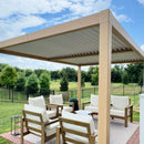 PURPLE LEAF 10' x 12' Louvered Pergola Outdoor Wood Grain Aluminum Pergola with Adjustable Roof Retractable Patio Rainproof Hardtop Gazebo for Deck Backyard Garden