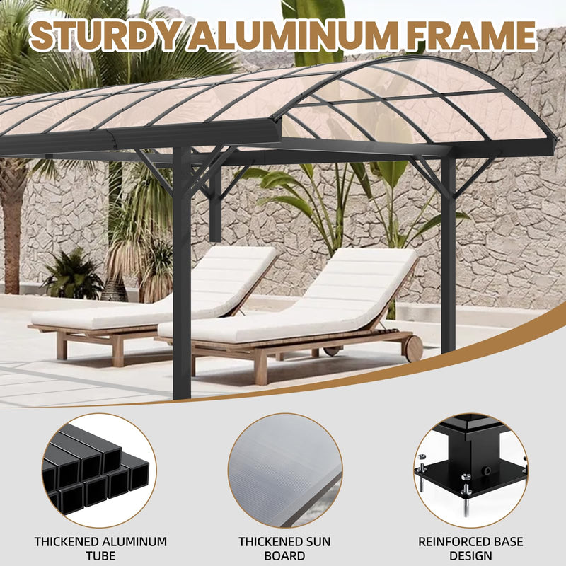 BUPPLEE Heavy Duty Metal Carport Kit 10 x 15 ft, Aluminum Carport with UV50+Resistant PC Sunlight Panels,Sturdy Metal Carports for Cars, Boats,Outdoor Storage Shed,Anti Rust Awning,Snow