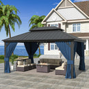 Kurapika 12' x 16' Hardtop Outdoor Metal Gazebo with Galvanized Steel Double Roof Canopy, Curtain and Netting, Aluminum Permanent Pavilion Gazebo, Navy Blue