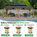 AMERLIFE 12x20 ft Hardtop Gazebo, Spruce Wood Gazebo with Iron Double Roof, Outdoor Pergola with Wood Frame for Garden, Porch, Patio, Charcoal Gray + Brown Gray