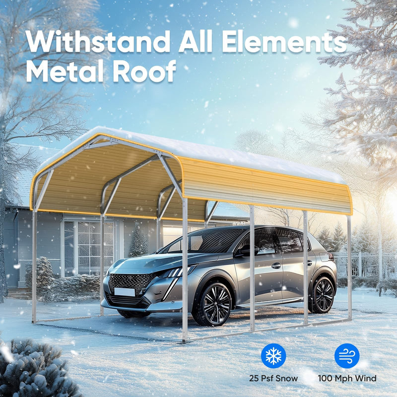 Quictent 10x15 ft Metal Roof Carport Kits Hard Top Garage Heavy Duty Steel Car Canopy, White