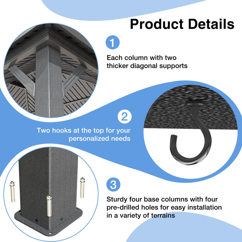 Airwire 10x12 FT Gazebo Hardtop Gazebo Aluminum Pergola with Aluminum Frame, Double Galvanized Steel Roof, Curtains and Netting Included Outdoor Gazebos Canopy for Patio, Backyard, Deck, Lawn,Grey