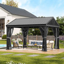 Aoxun 10' X 12' Hardtop Gazebo, Aluminum Outdoor Gazebo with Galvanized Steel Gable Roof Canopy, Patio Permanent Metal Pavilion with Netting, for Garden, Backyard, Deck
