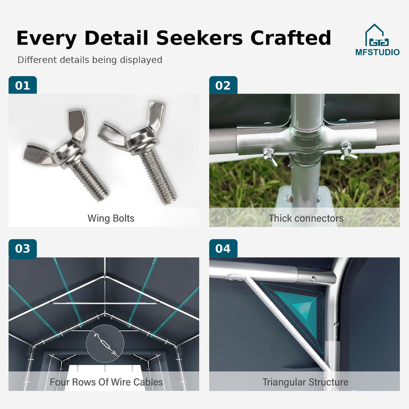 MFSTUDIO Outdoor Carport 13x22 ft, Portable Storage Sheds Shelter Garages Heavy Duty Canopy with Rolled up Zipper Doors, Outside Utility Shed Garage Tent for Boat,Patio Furniture and Tools